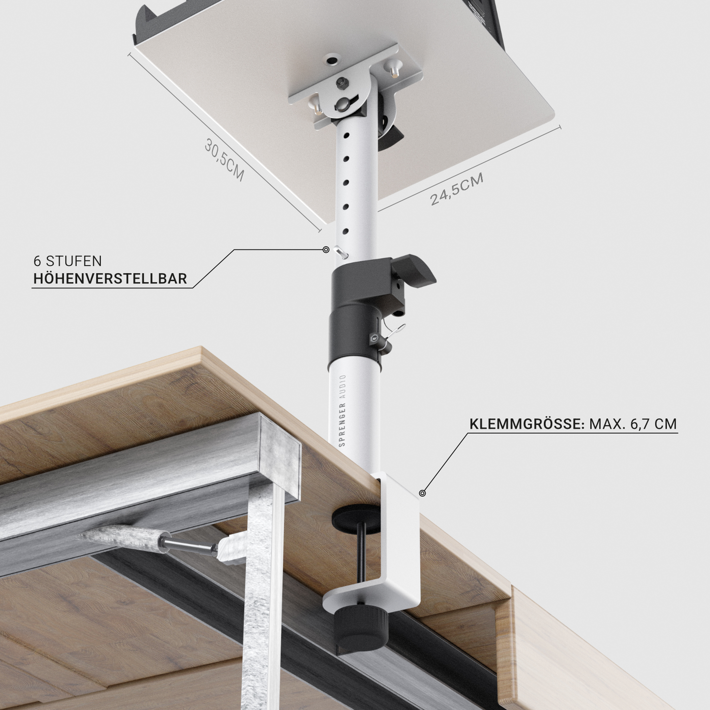 Lautsprecher Ständer mit Tisch Halterung Set inkl. Schaumstoff Absorber Weiß